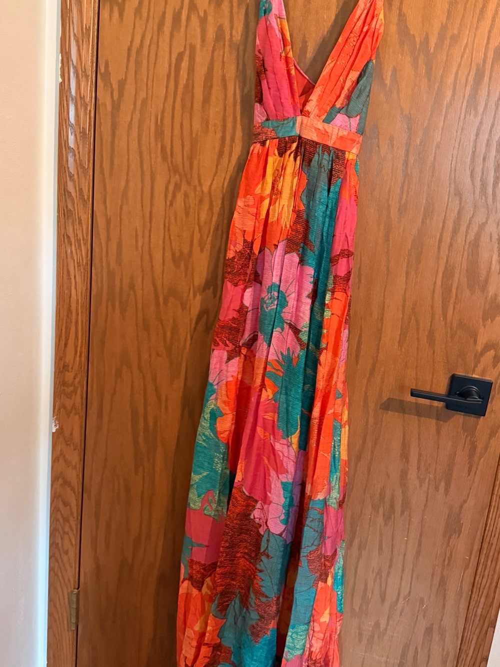 Baltic Born Bright Floral V-Neck Maxi Dress in Coral, Pink & Teal